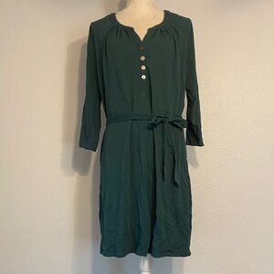 Boden Emerald Green Waist Tie 3/4 Sleeve Midi Dress Size 14R